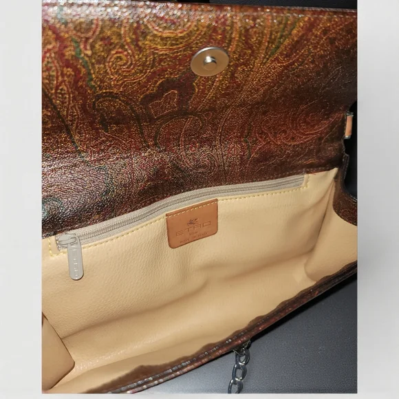 Etro Patterned Brown Clutch with Silver Chain - Picture 8 of 9